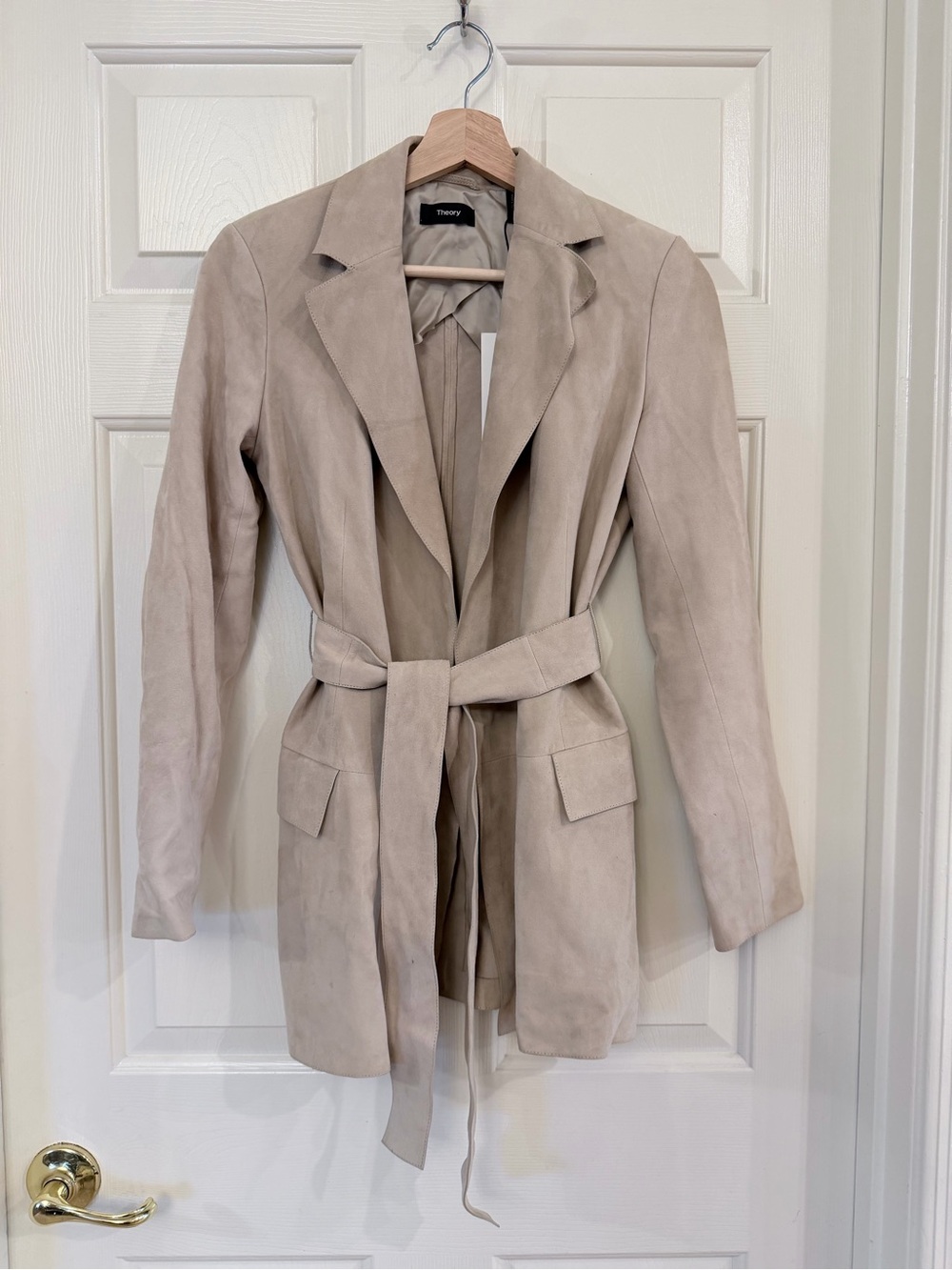 Theory Beige Suede Belted Blazer Jacket